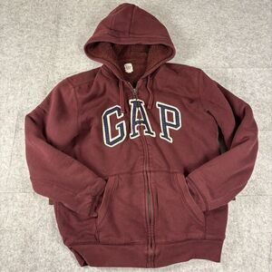 Gap Embroidered Heavyweight Sherpa Lined Full Zip Hoodie Sweatshirt Red Mens M